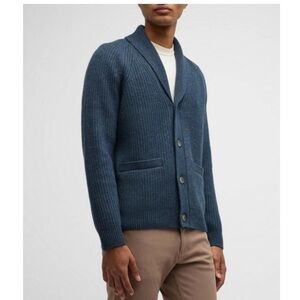 VINCE Men's Marled Rib Cardigan Sweater in Navy Blue